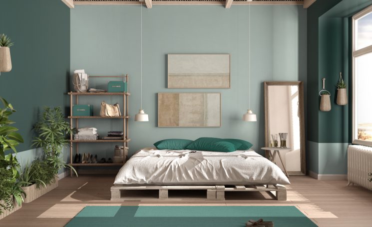 Country,Rustic,Bedroom,,Eco,Interior,Design,In,Turquoise,Tones,,Sustainable
