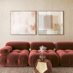 Abstract,Art,Above,Plush,Red,Sofas,In,Chic,Interior.,3d