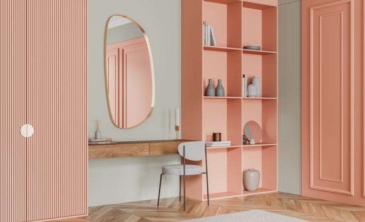 Corner,View,Of,Hotel,Bedroom,Interior,With,Beauty,Table,,Chair,